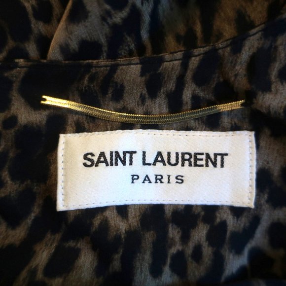 SAINT LAURENT MINI DRESS LEOPARD PRINT SILK CHIFFON SIZE 44 TIE-SLEEVE SHIFT - Picture 7 of 10